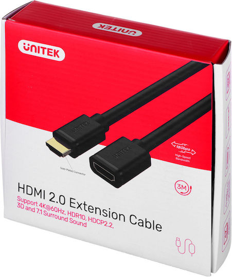 Unitek HDMI 2.0 Premium High Speed 4K 60Hz HDR Cable HDMI Male - HDMI Female 3m Black