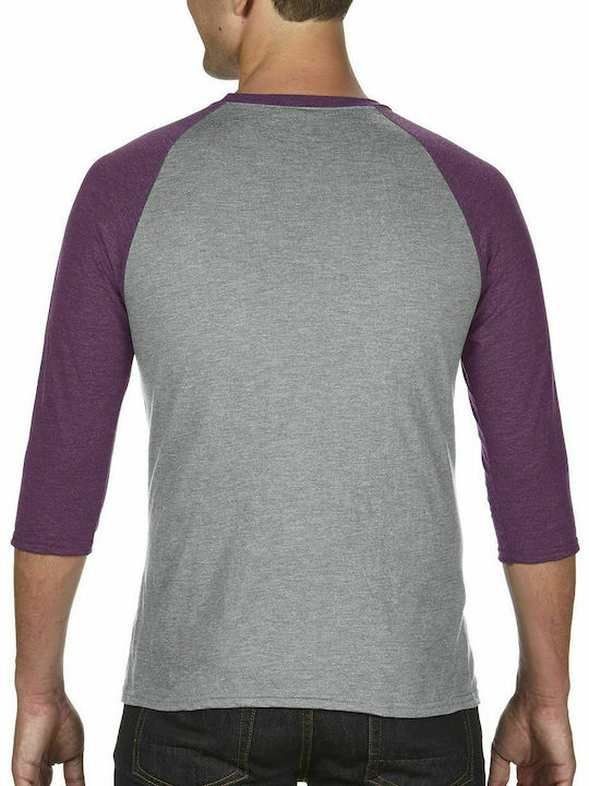 Anvil Men's Long Sleeve Promotional Blouse Heather Grey/Heather Aubergine