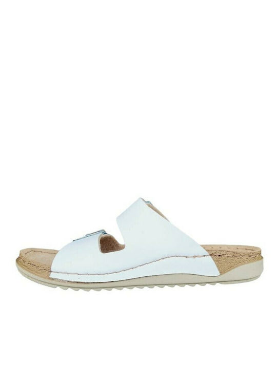 Leather Women's Flat Sandals in White Color