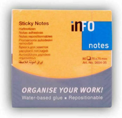 Info Notes Brilliant Post-it Notes Pad Cube 80 Sheets Orange 7.5x7.5cm