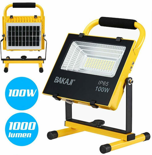 Bakaji Προβολέας Εργασίας Ηλιακός LED IP65 με Φωτεινότητα έως 1000lm Φορητός Κίτρινο