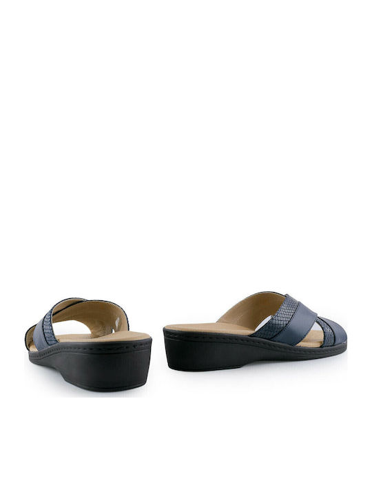 Women's Leather Platform Wedge Sandals Navy Blue