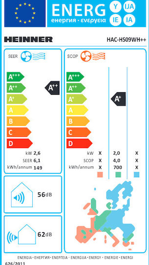 Heinner Инверторен климатик 9000 BTU A++ - А++/А+