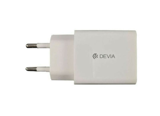 Devia Wall Adapter with USB-A port and USB-C port 20W Power Delivery in White Colour (Smart Series USBX1)