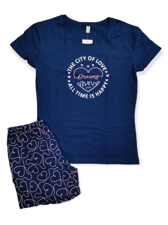 Paco & Co Summer Women's Pyjama Set Blue The city of love