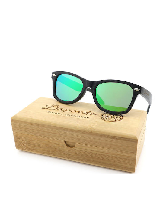 Daponte Men's Sunglasses with Black Wooden Frame and Green Polarized Mirror Lens DAP024B#1