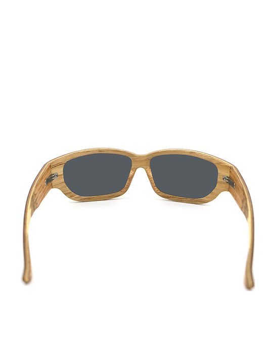 Daponte Men's Sunglasses with Brown Wooden Frame and Gray Polarized Lens DAP01WA 4