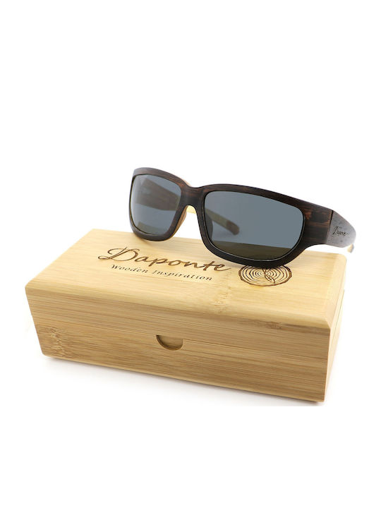 Daponte Men's Sunglasses with Brown Wooden Frame and Gray Polarized Lens DAP01E 4