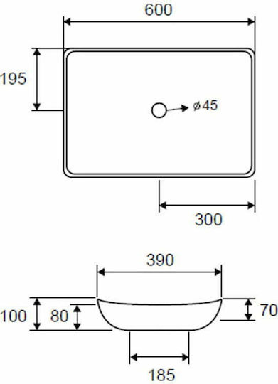 Karag LT 1018 Επικαθήμενος Νιπτήρας Πορσελάνης 60x39x10cm Λευκός