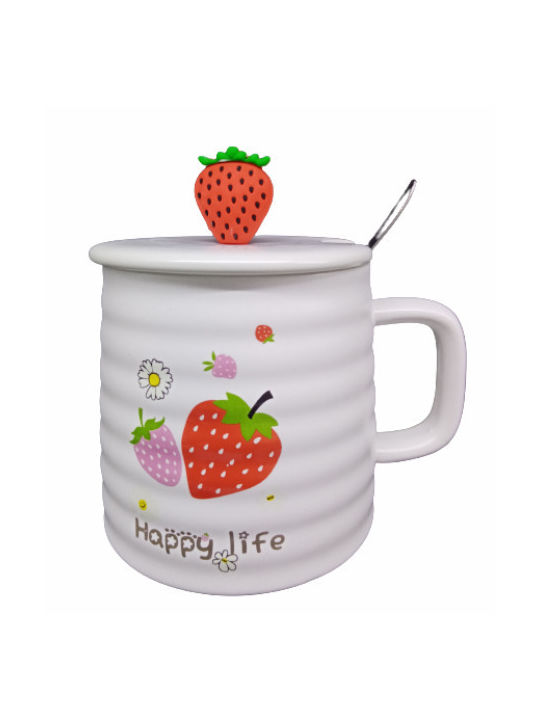 Ceramic Cup with Lid White 400ml