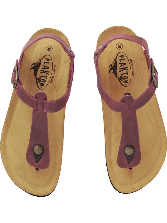 Leather Women's Flat Sandals with Strap Burdeos