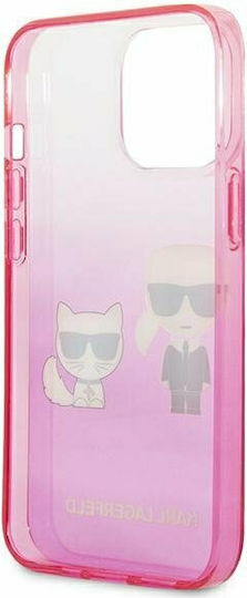 Karl Lagerfeld Ikonik Karl & Choupette Umschlag Rückseite Kunststoff Pink Gradient (iPhone 13 Pro)