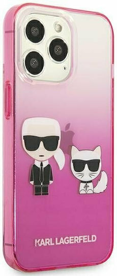Karl Lagerfeld Ikonik Karl & Choupette Umschlag Rückseite Kunststoff Pink Gradient (iPhone 13 Pro)