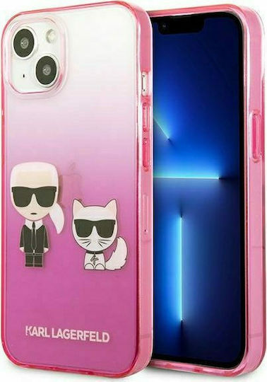 Karl Lagerfeld Ikonik Karl & Choupette Задна корица Пластмаса Pink Gradient (iPhone 13 mini)