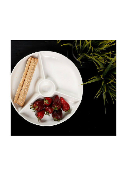 Maxwell & Williams Porcelain Dessert Divided Serving Plate with 3 Slots White Ø25cm