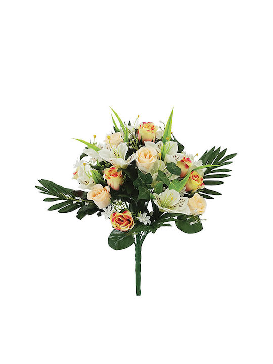 Marhome Bouquet of Artificial Flowers Rose-Hibiscus Mix Somon 47cm