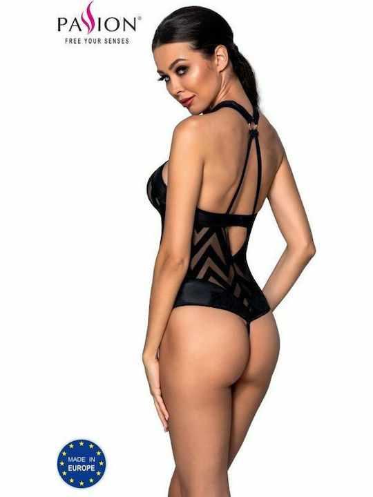 Passion Hima Body Eco Leather 212 Секси Боди Черен