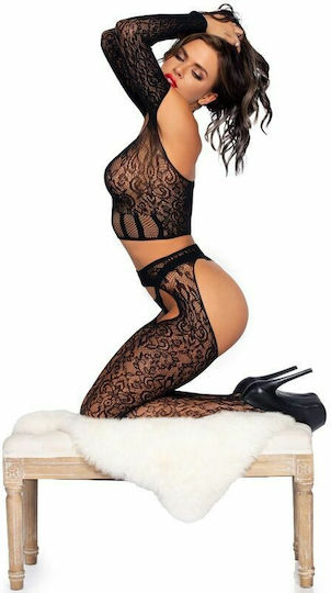 Leg Avenue Top, Suspender Hose & G-String Seturi de lenjerie sexy Black D-228421