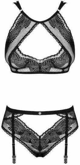 Obsessive Allastia Sexy Σετ Εσωρούχων με Δαντέλα & Ζαρτιέρες Black 2τμχ