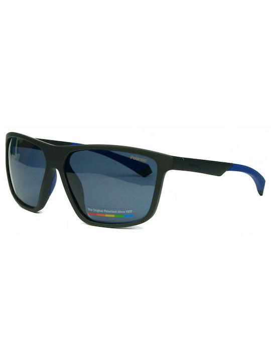 Polaroid Men's Sunglasses with Black Plastic Frame and Blue Polarized Lens PLD7044/S 0VK/C3