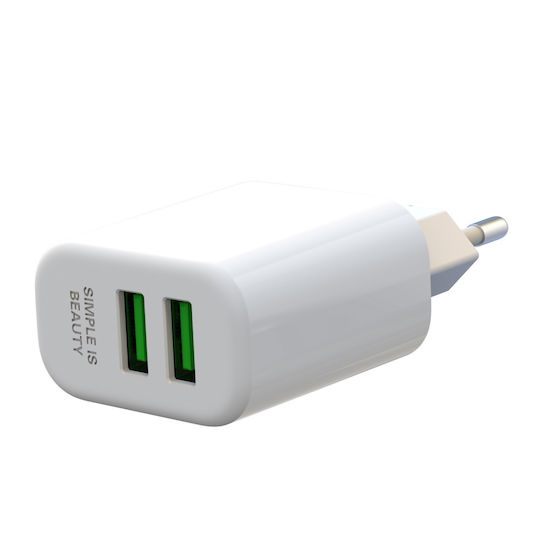 XO Ladegerät mit 2 USB-A Anschlüsse und Kabel Blitzschlag Weißs (L85C)