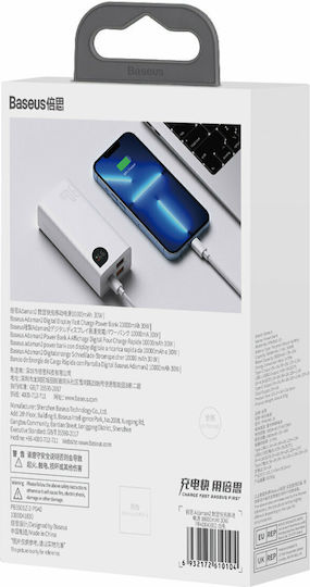 Baseus Adaman2 Power Bank 10000mAh 30W с 2 USB-A порта и USB-C порт Power Delivery / Бързо зареждане 3.0 Бял