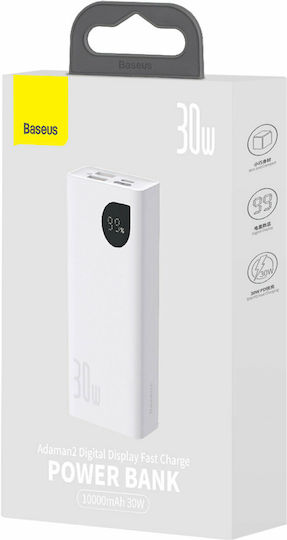 Baseus Adaman2 Power Bank 10000mAh 30W с 2 USB-A порта и USB-C порт Power Delivery / Бързо зареждане 3.0 Бял