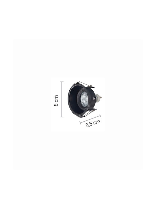 Inlight Χ0010 Στρογγυλό Μεταλλικό Χωνευτό Σποτ με Ντουί GU10 Μαύρο 5.5x5.5εκ. 1τμχ