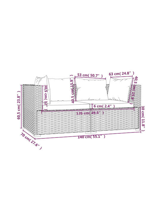 Set Cameră De Zi Pentru Exterior 3 Piese Negru Cu Perne