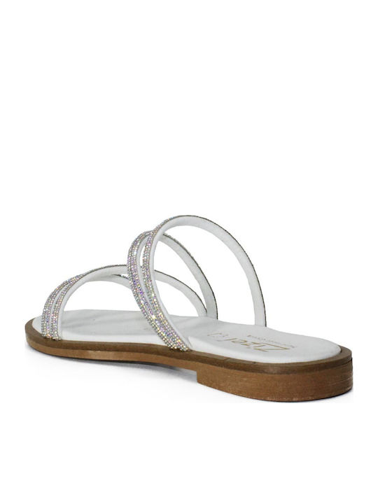 Leather Women's Flat Sandals in White Color