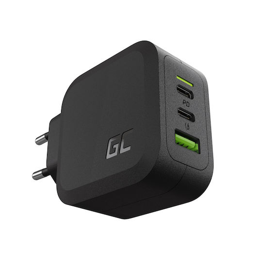 Green Cell GaN Wireless Charger with USB-A Port and 2 USB-C Output Ports 65W Power Delivery / Quick Charge 3.0 Black