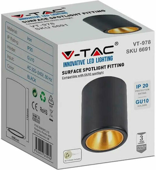 V-TAC Single Spot with Socket GU10 in Black Color