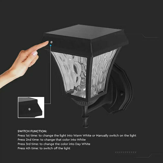 V-TAC Wall Mounted Solar Light Traffic light 2W 110lm Natural White 4000K with Photocell IP44 19cmx15cmx24cmcm