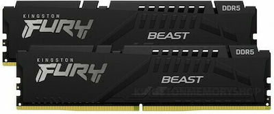 Kingston Fury Beast 64GB DDR5 RAM cu 2 module (2x32GB) și Viteză 4800 pentru Desktop