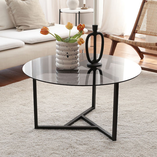 Masa De Cafea Centrală Rotundă Trio Din Sticlă Neagră L75xL75xÎ42cm