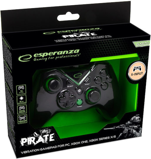Esperanza Pirate Cu fir Gamepad pentru PC / Xbox One / Xbox Series Negru