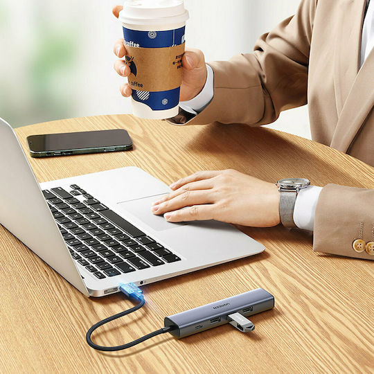 Ugreen Hub 4 Ports USB 3.0 with USB-A / Ethernet Connection Silver