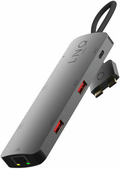 LinQ 7in2 D2 Pro USB Хъб 5 Порта USB 3.2 с USB-C / Ethernet Сив