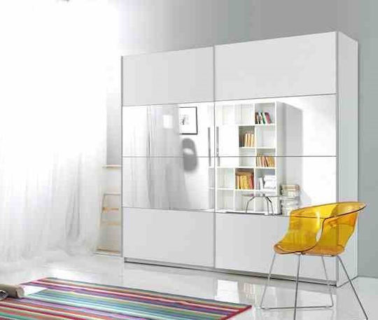 Delta II Dulap Ușă Dublă Glisare cu Oglindă Alb 221x61x210cm