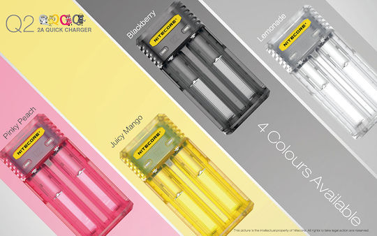 NiteCore Q2 Φορτιστής 2 Μπαταριών Li-ion Μεγέθους 18650 σε Juicy Mango χρώμα