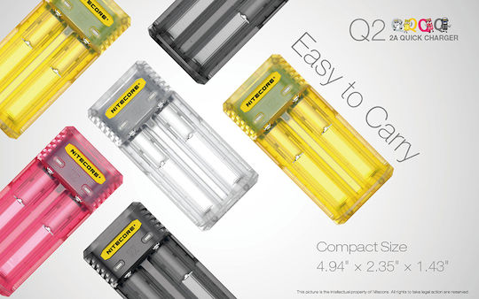 NiteCore Q2 Φορτιστής 2 Μπαταριών Li-ion Μεγέθους 18650 σε Juicy Mango χρώμα