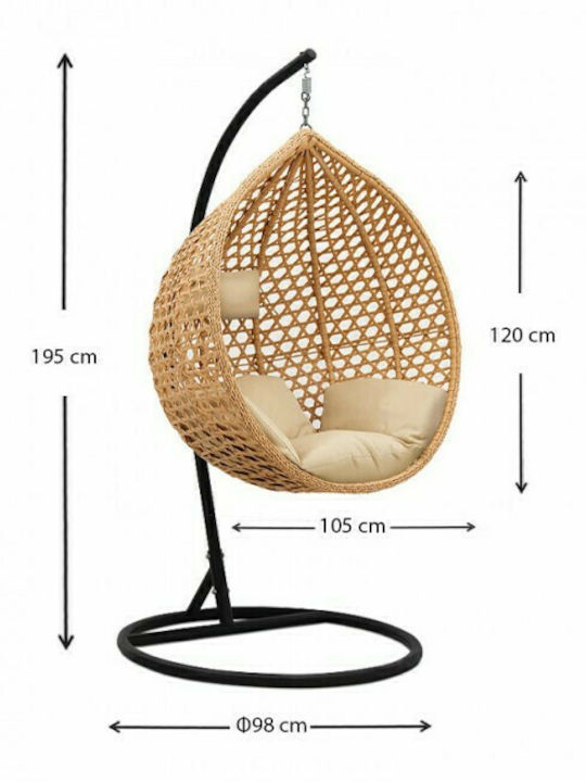 Morfeas Nest Swing with Stand and Pillow Natural Rattan 107x107x120cm
