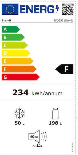 Brandt Ψυγείο Δίπορτο 248lt Υ164.5xΠ55xΒ58εκ. Λευκό BFD6521SW