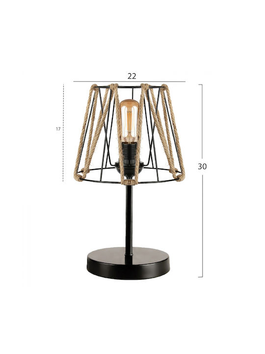 HomeMarkt Vintage Table Lamp from Rope for Socket E27 with Brown Shade and Black Base