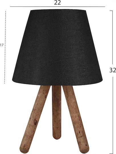 HomeMarkt Wood Vintage Table Lamp for Socket E27 with Black Shade and Brown Base