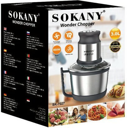 Sokany SK-7027 Multi Chopper 800W with 3L Inox Bowl
