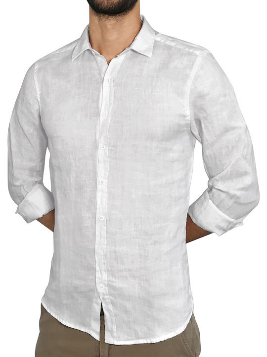 3Guys Men's Shirt Long Sleeve Linen White