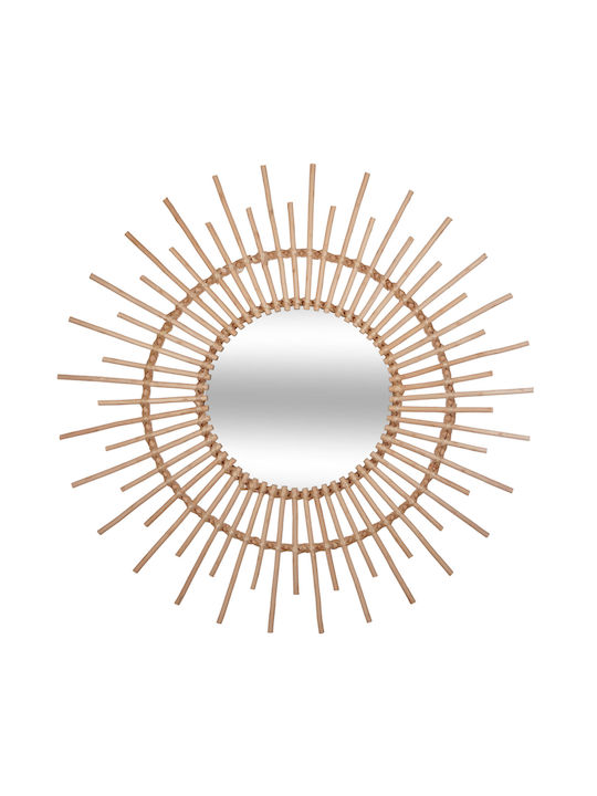 Wall Mirror with Brown Rattan Frame Diameter 76cm 1pcs