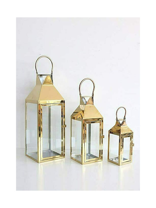 Kelepoyri Lanterns Set Die-Cast Floortop Χρυσό 17x17x48εκ. 3pcs