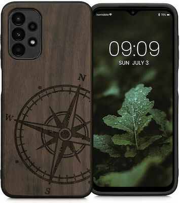 KWmobile Navigational Compass Wooden Back Cover Dark Brown (Galaxy A13 4G)